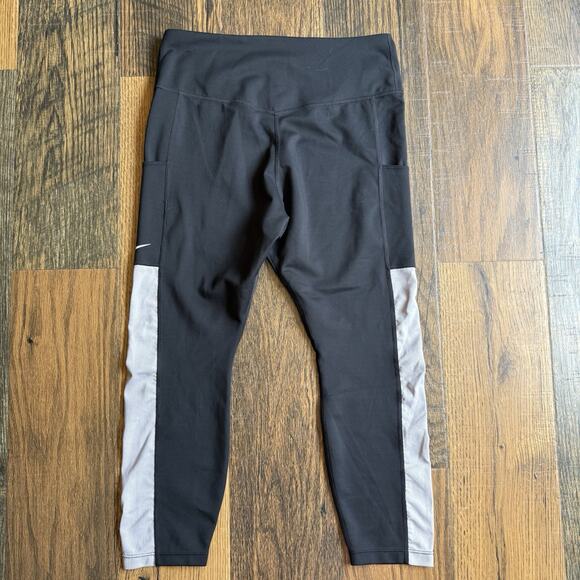 Nike Dri-FIT Cropped Leggings Women’s L Black Gray Panel Workout Pants - Picture 2 of 5
